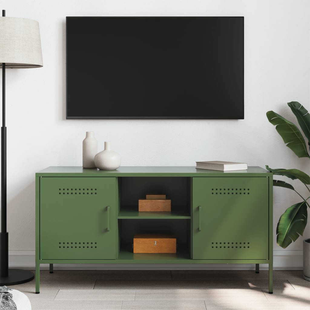Industrial Steel 40 Inch TV Tele Stand Unit Cabinet With 2 Doors & Open Storage