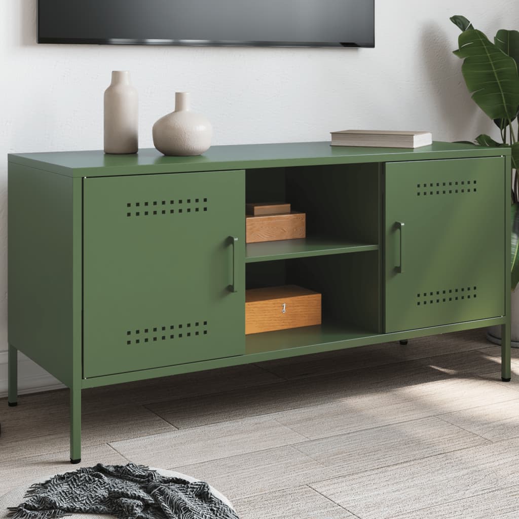 Industrial Steel 40 Inch TV Tele Stand Unit Cabinet With 2 Doors & Open Storage