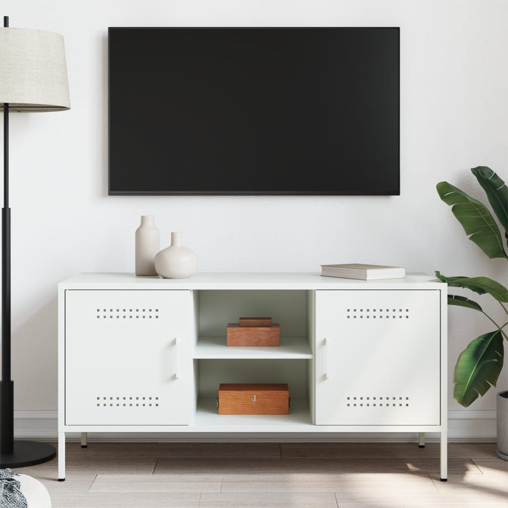 Industrial Steel 40 Inch TV Tele Stand Unit Cabinet With 2 Doors & Open Storage