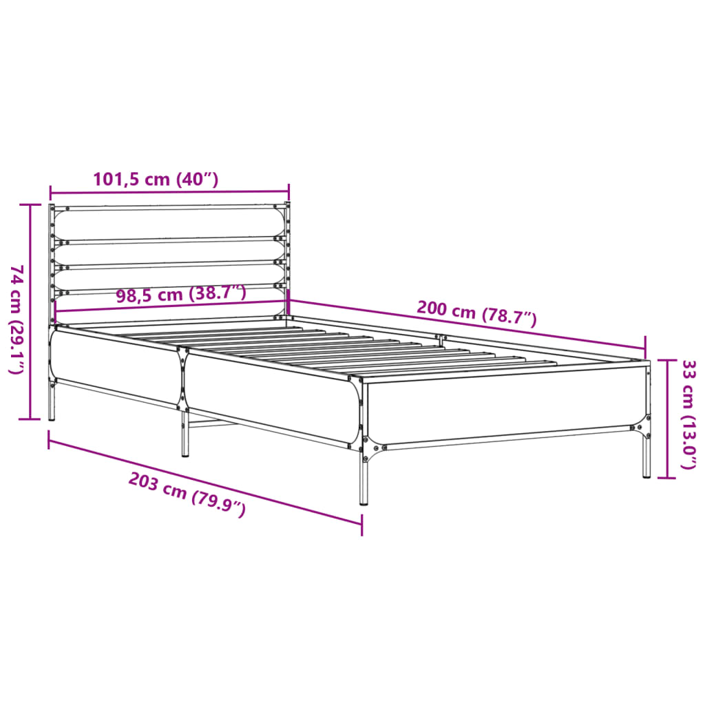 Bed Frame without Mattress Smoked Oak 100x200 cm