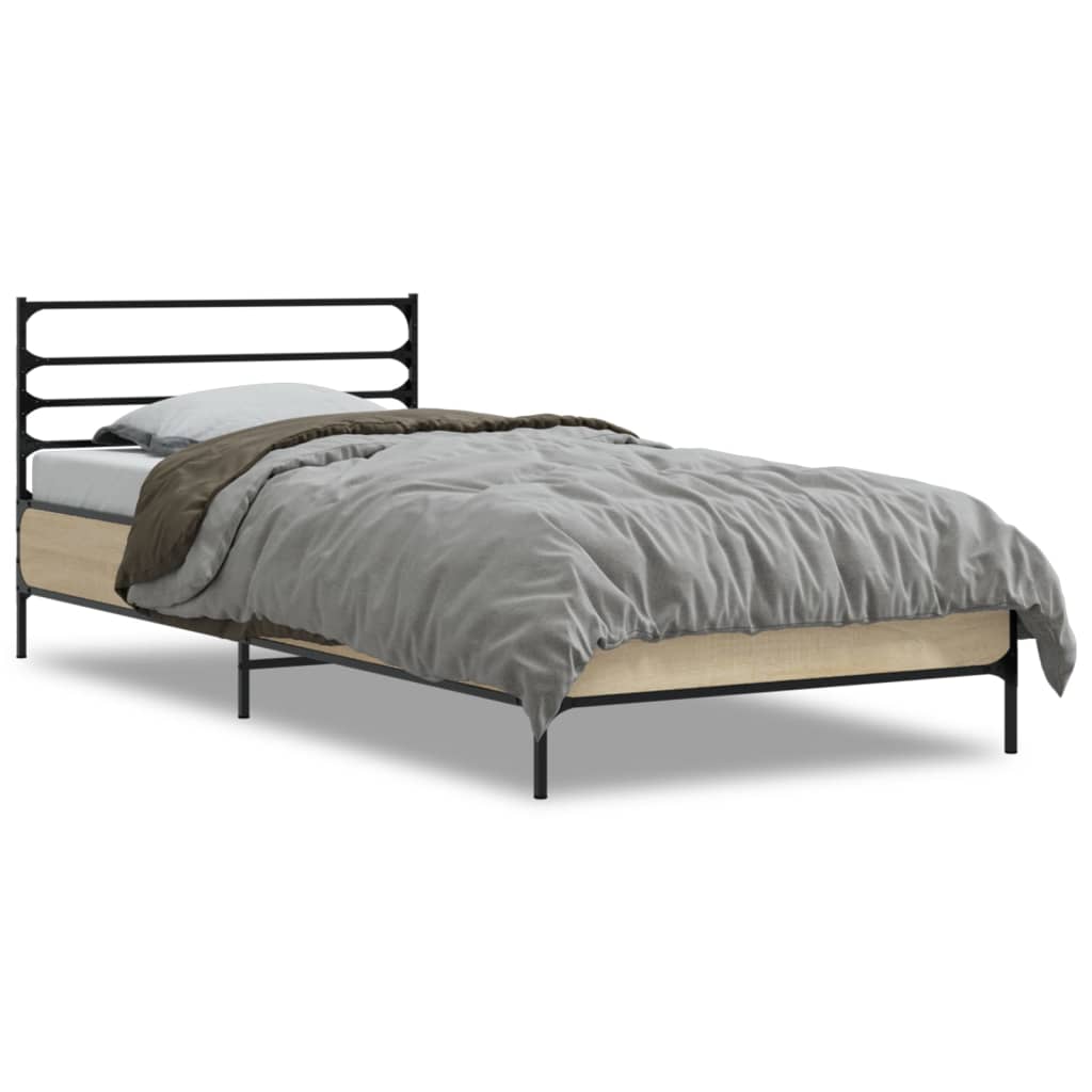 Modern Wooden & Metal Single Size 90cm Bed Frame Base With Headboard
