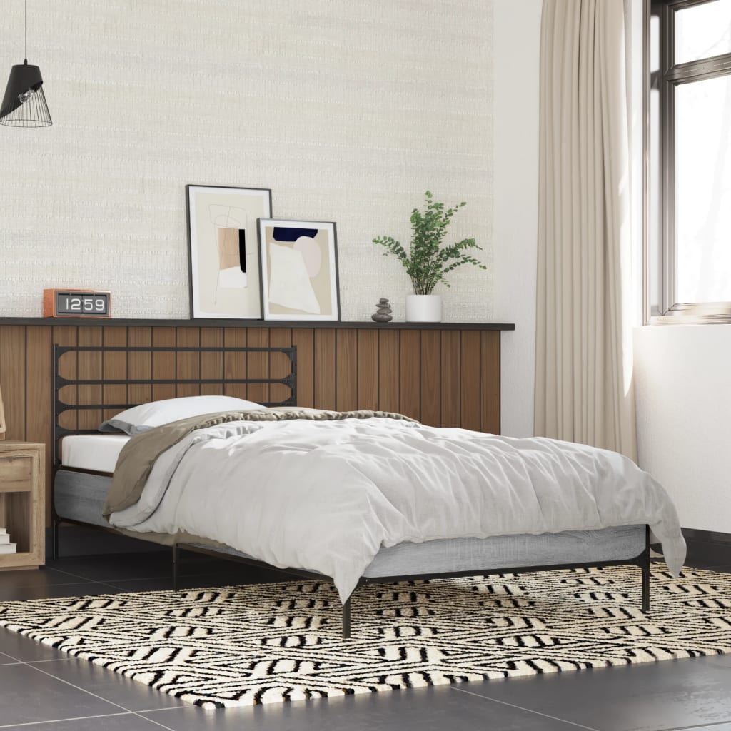 Modern Wooden & Metal Single Size 90cm Bed Frame Base With Headboard