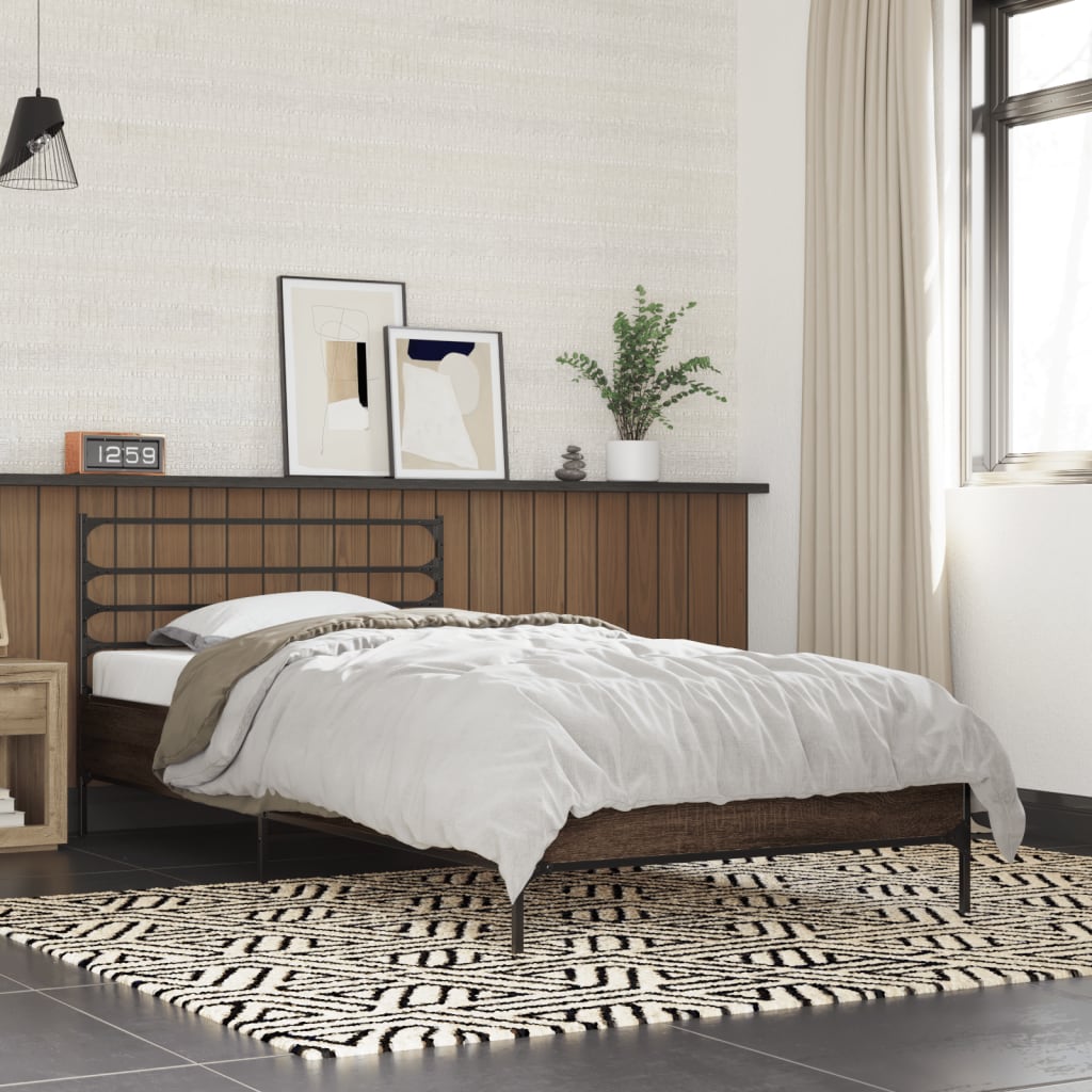 Modern Wooden & Metal Single Size 90cm Bed Frame Base With Headboard