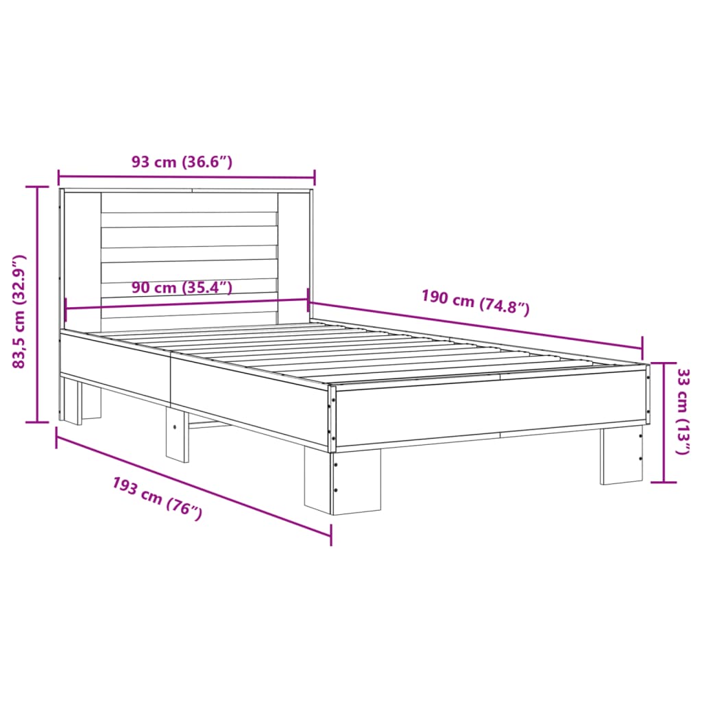 Bed Frame without Mattress Brown Oak 90x190 cm Single