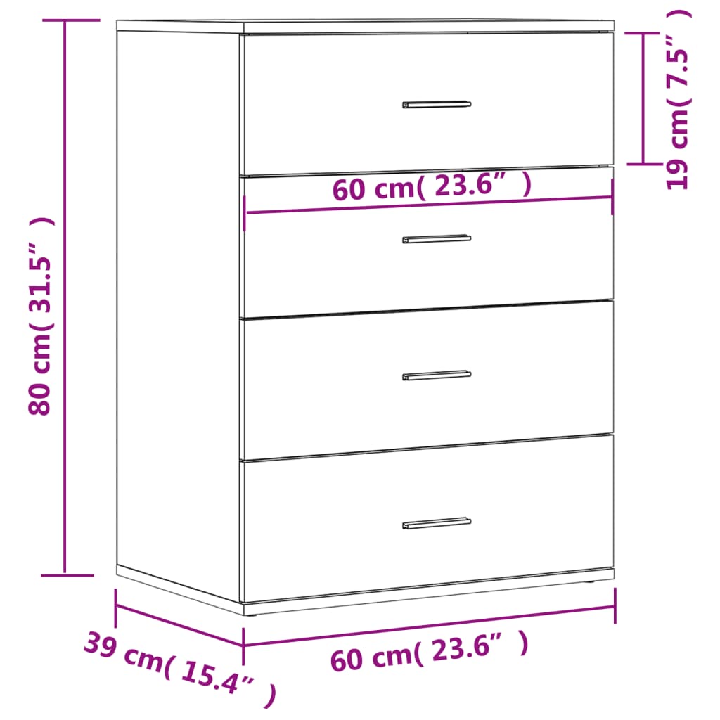 Sideboards 2 pcs White 60x39x80 cm Engineered Wood