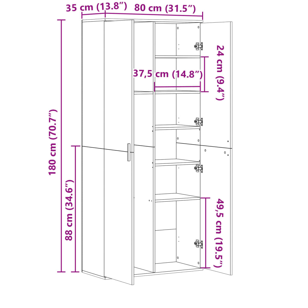 Highboard Black 80x35x180 cm Engineered Wood
