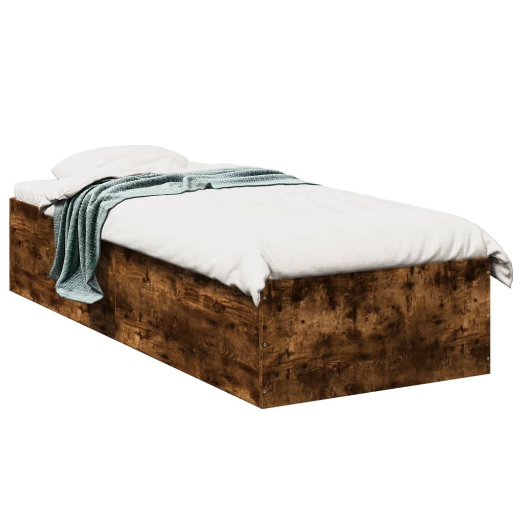 Bed Frame without Mattress Smoked Oak 75x190 cm Small Single Engineered Wood