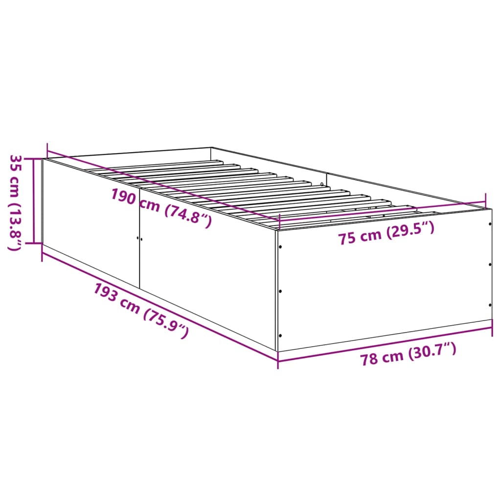 Bed Frame without Mattress Smoked Oak 75x190 cm Small Single Engineered Wood