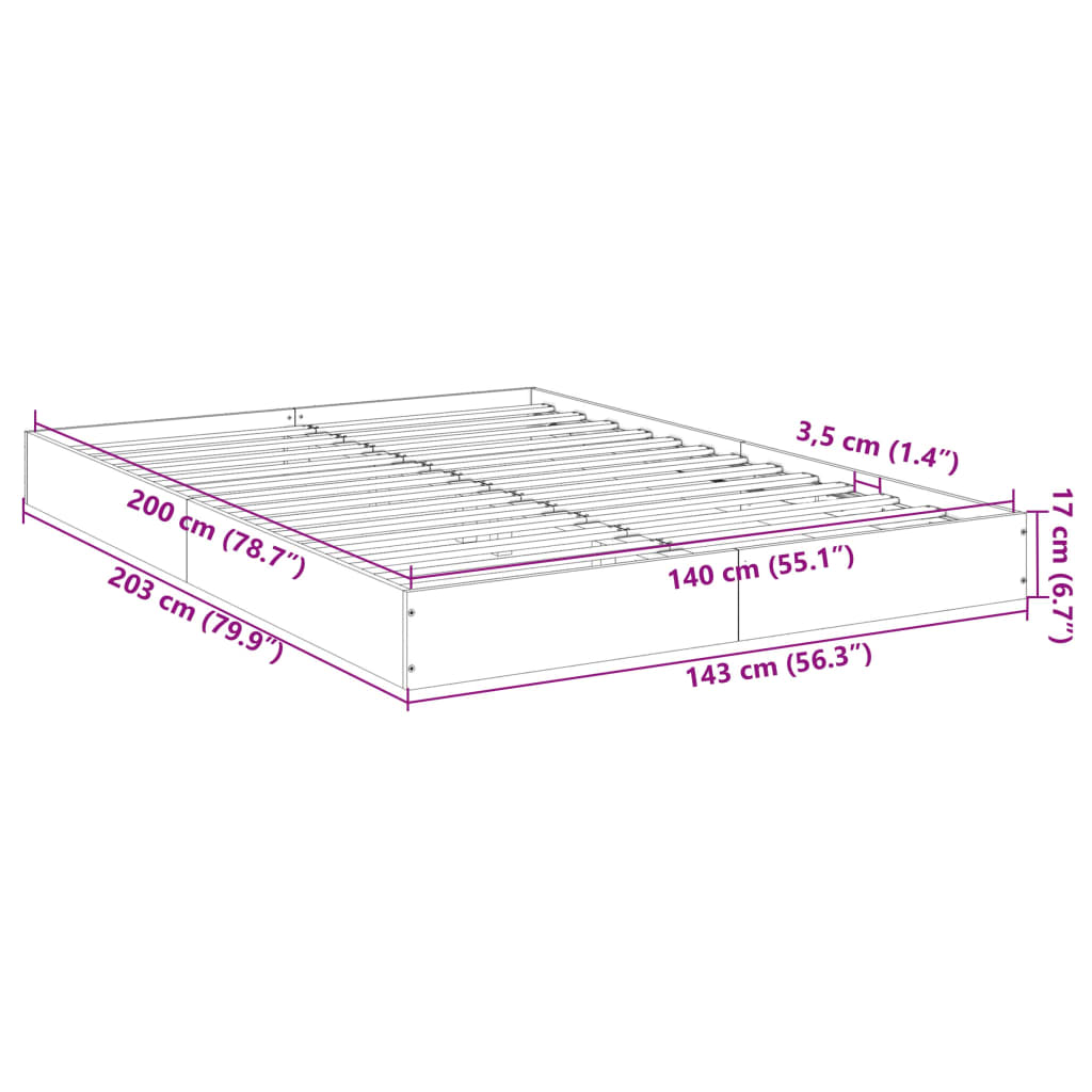 Bed Frame without Mattress Black 140x200 cm Engineered Wood