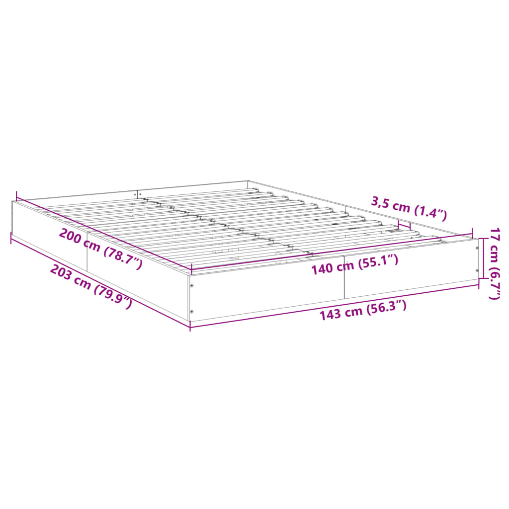 Bed Frame without Mattress Smoked Oak 140x200 cm Engineered Wood