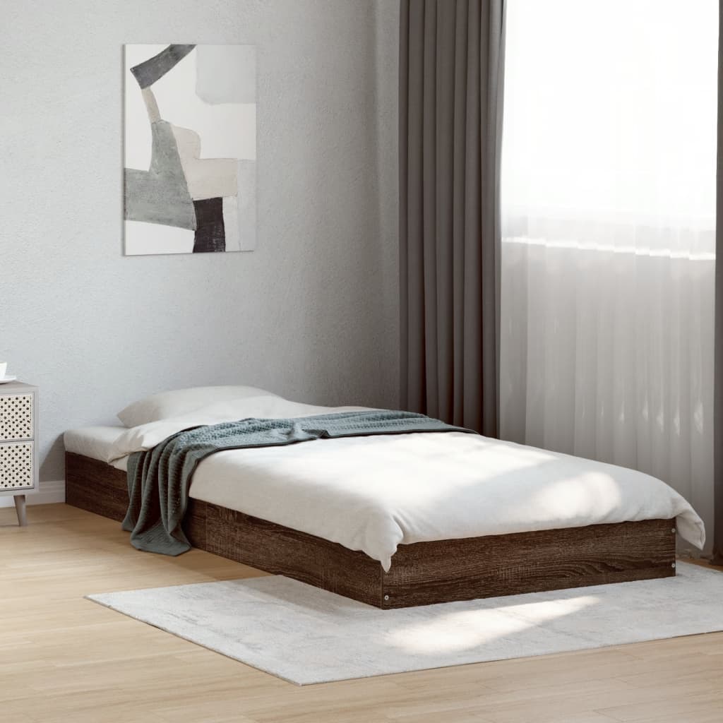 Bed Frame without Mattress Brown Oak 75x190 cm Small Single Engineered Wood