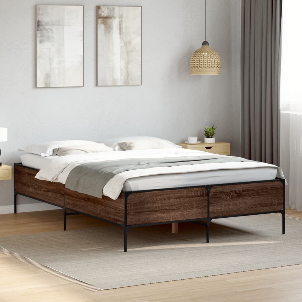 Bed Frame without Mattress Brown Oak 150x200 cm King Size
