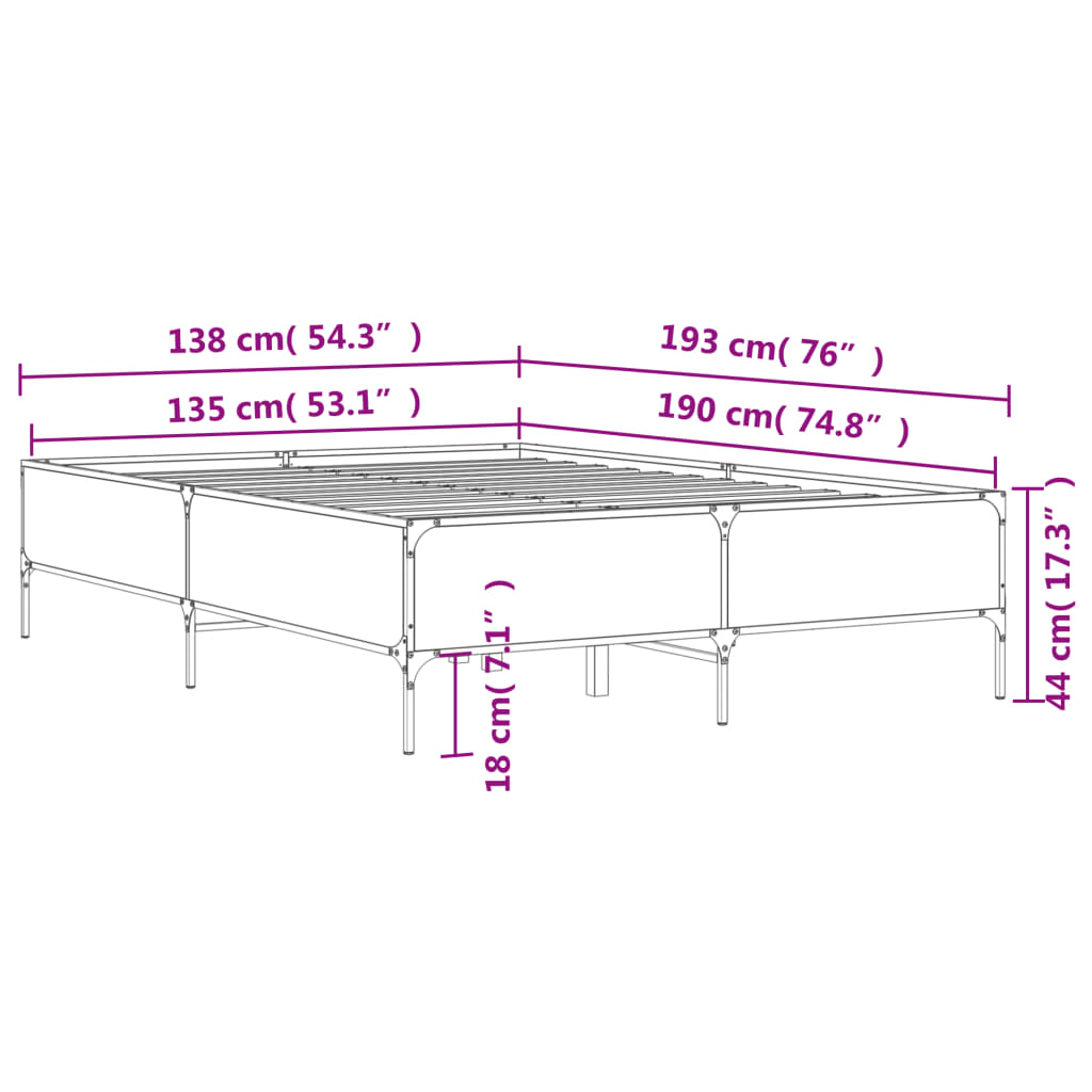 Bed Frame without Mattress Smoked Oak 135x190 cm Double