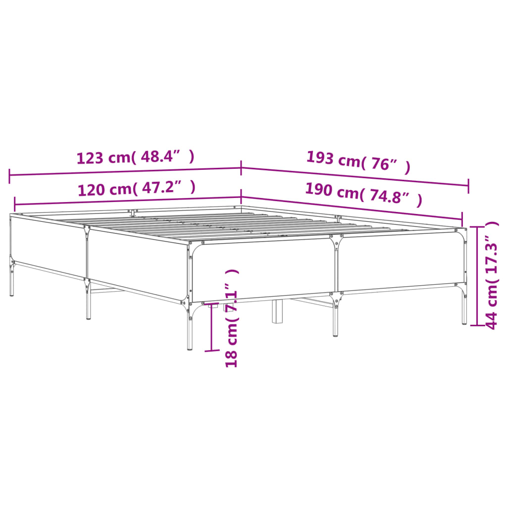 Bed Frame without Mattress Sonoma Oak 120x190 cm Small Double
