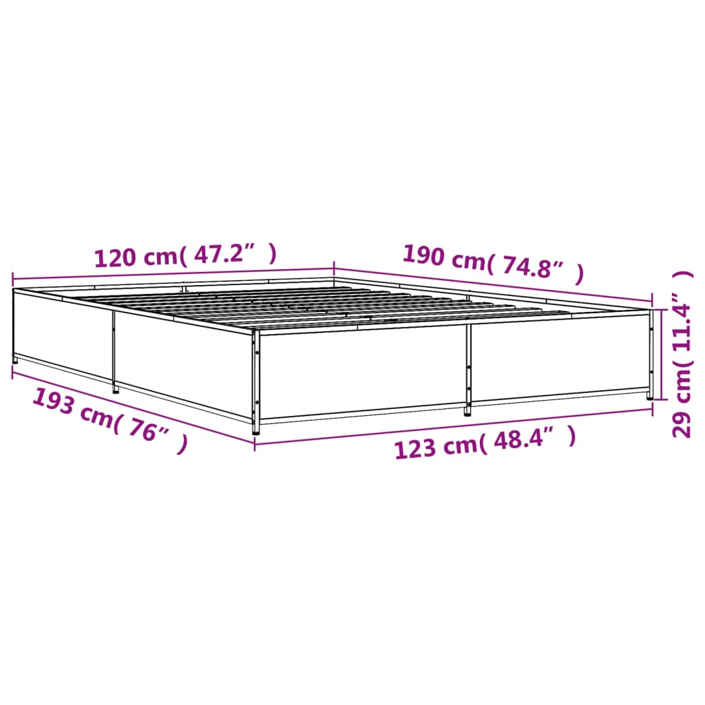 Bed Frame without Mattress Grey Sonoma 120x190 cm Small Double