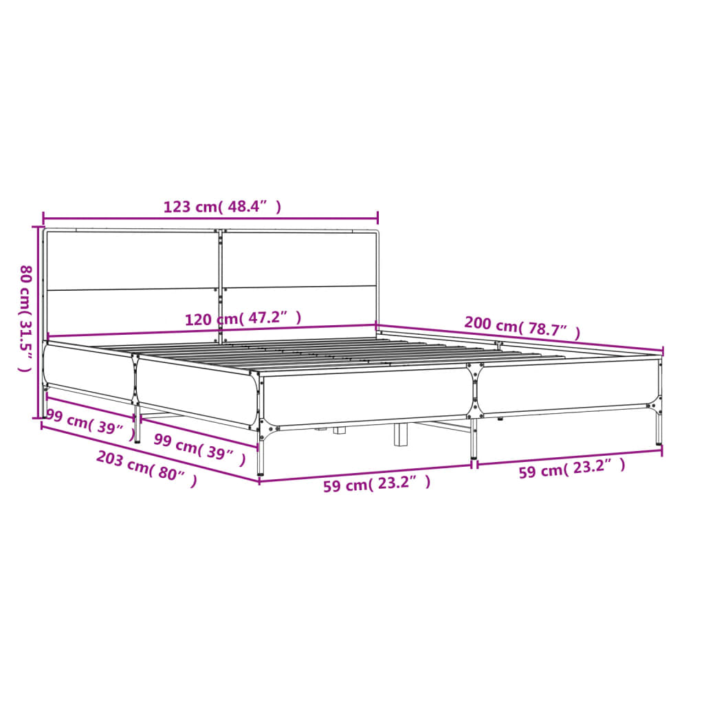 Bed Frame without Mattress Brown Oak 120x200 cm