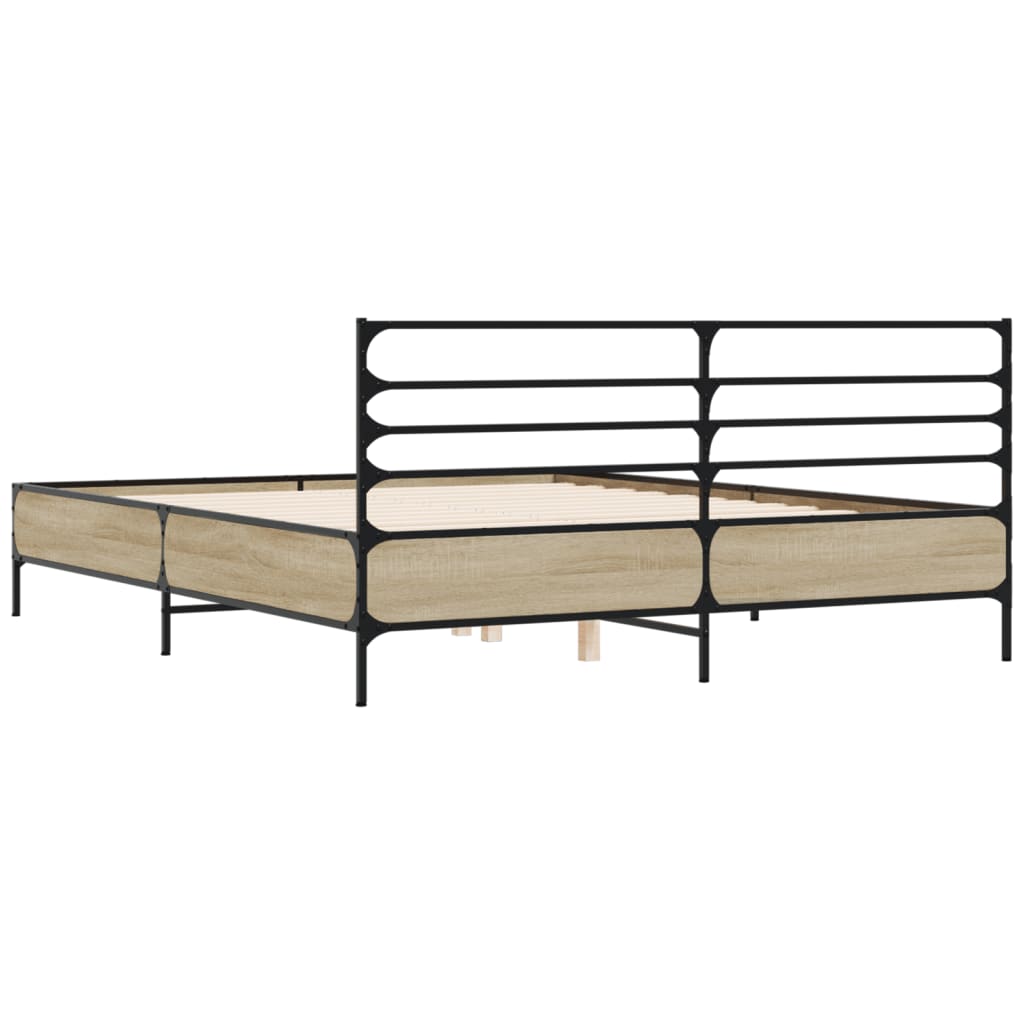 Modern Wooden & Metal Queen Size 160cm Bed Frame Base With Headboard