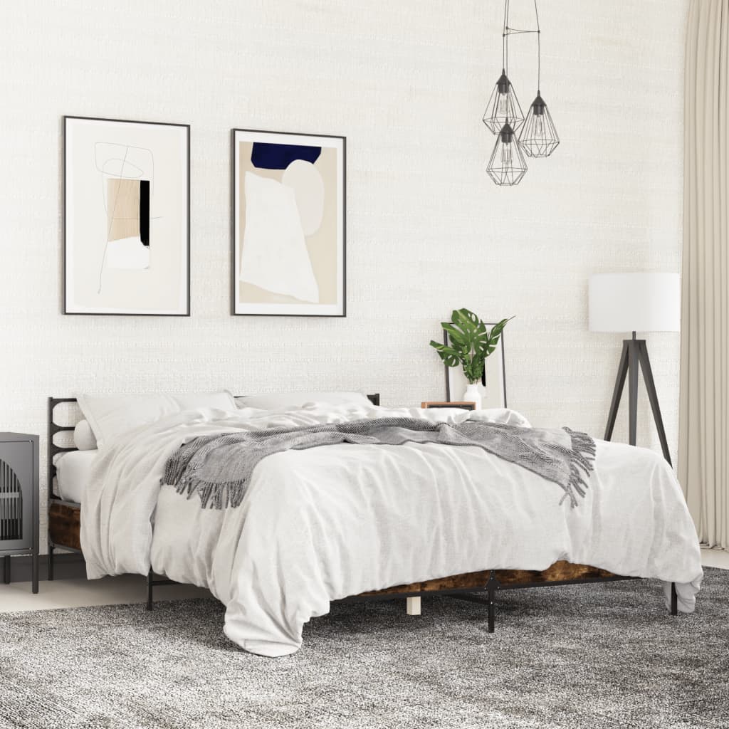 Modern Wooden & Metal Queen Size 160cm Bed Frame Base With Headboard