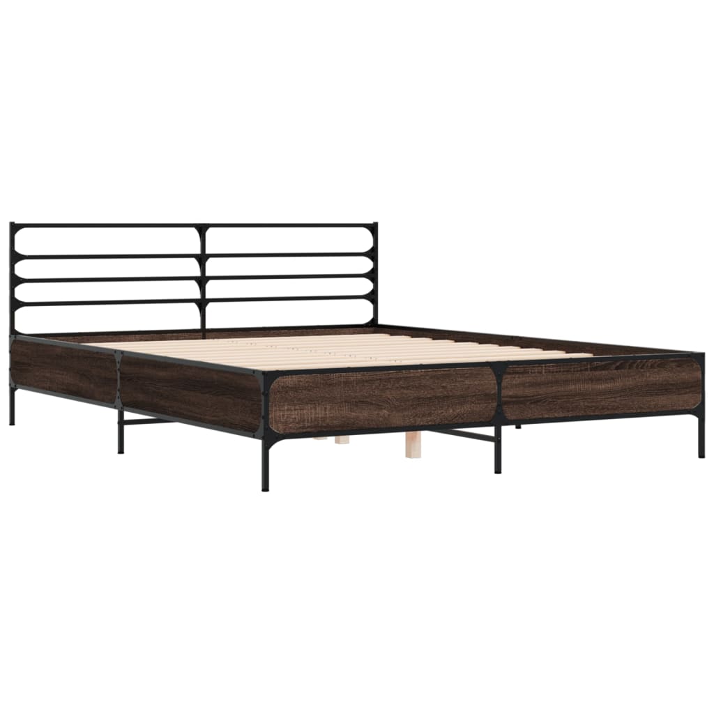 Modern Wooden & Metal Queen Size 160cm Bed Frame Base With Headboard