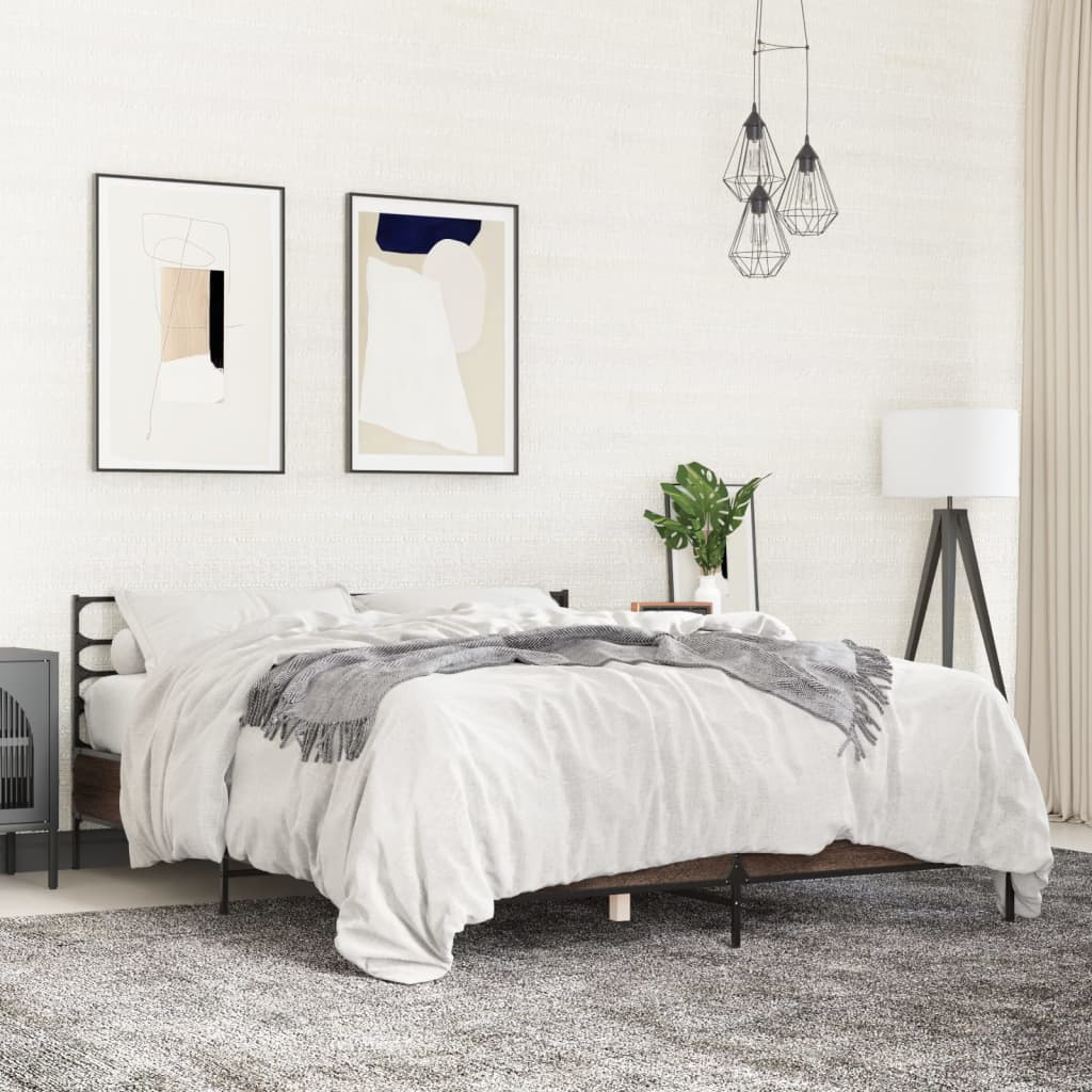 Modern Wooden & Metal Queen Size 160cm Bed Frame Base With Headboard