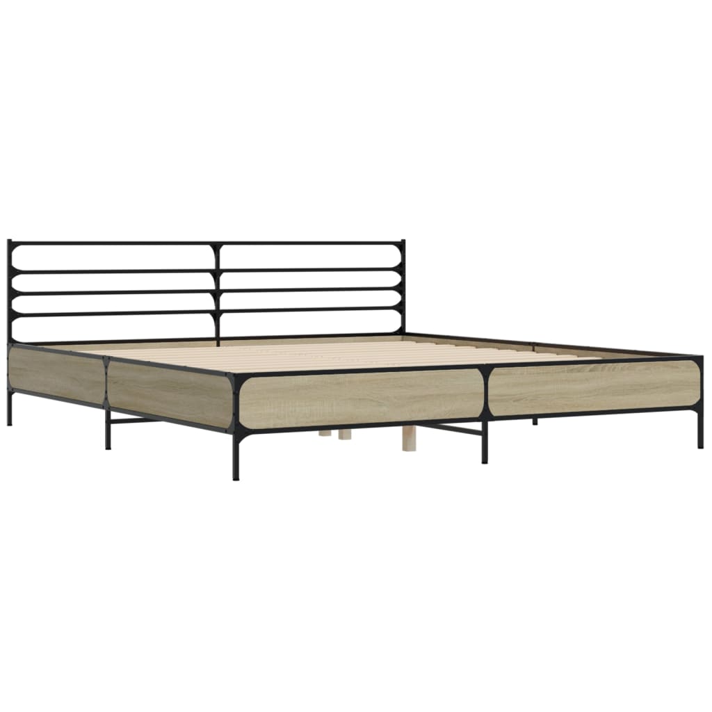 Modern Wooden & Metal Emperor Size 2m Bed Frame Base With Headboard