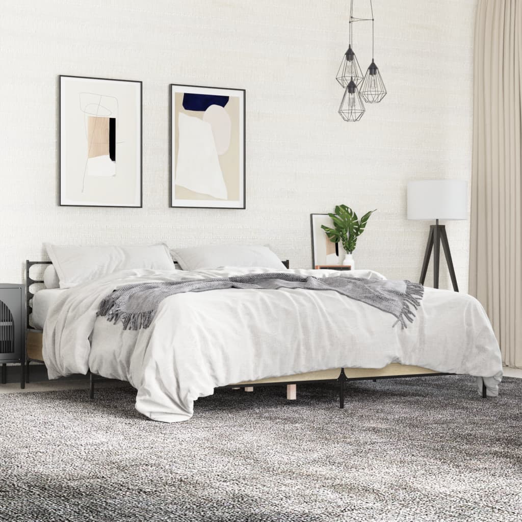 Modern Wooden & Metal Emperor Size 2m Bed Frame Base With Headboard
