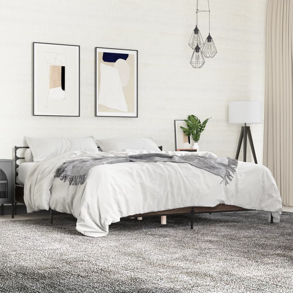 Modern Wooden & Metal Emperor Size 2m Bed Frame Base With Headboard
