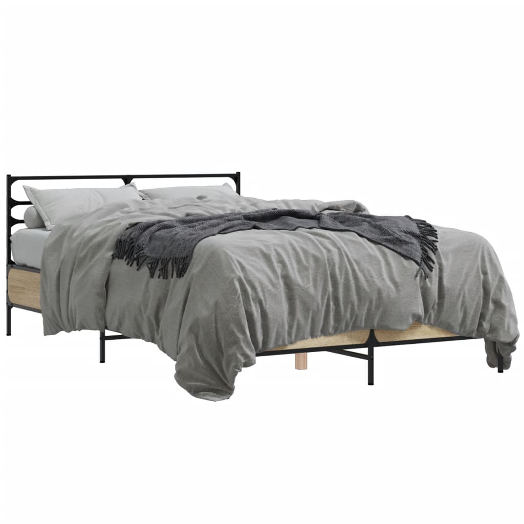 Modern Wooden & Metal Double Size 135cm Bed Frame Base With Headboard