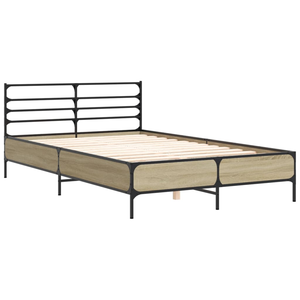 Modern Wooden & Metal Double Size 135cm Bed Frame Base With Headboard