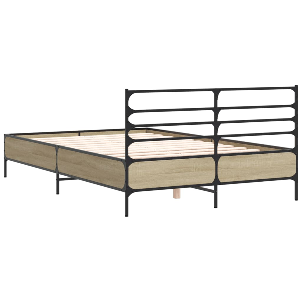Modern Wooden & Metal Double Size 135cm Bed Frame Base With Headboard