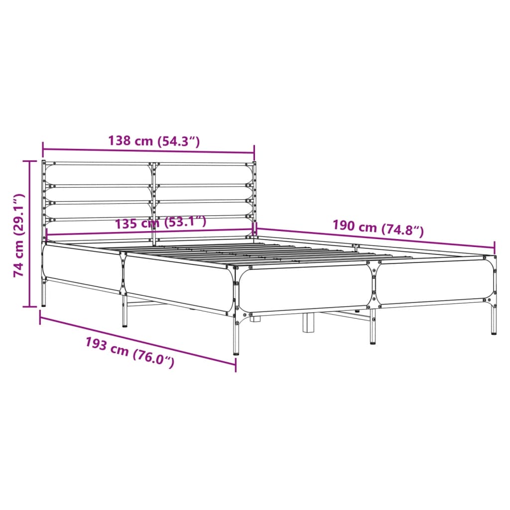 Modern Wooden & Metal Double Size 135cm Bed Frame Base With Headboard