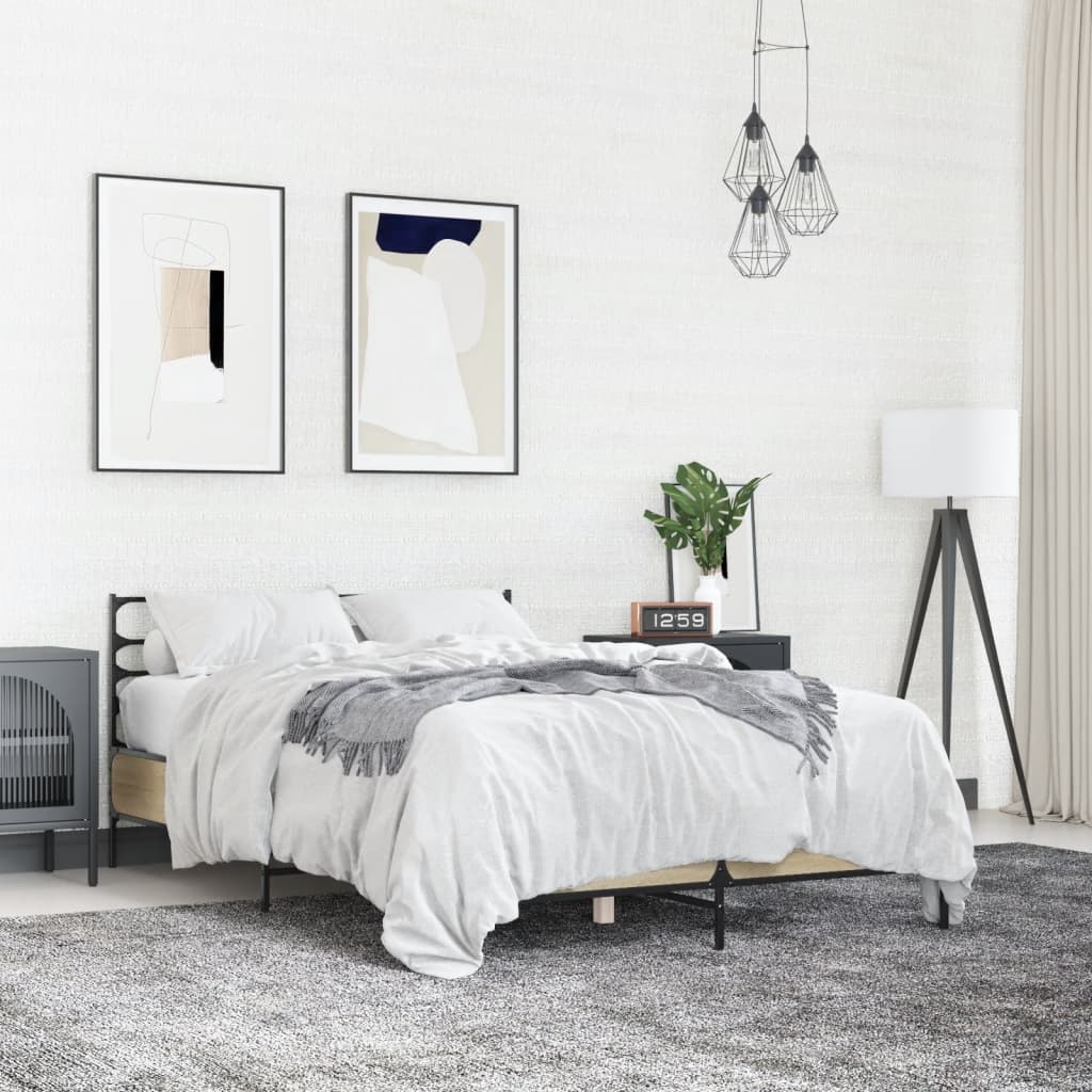 Modern Wooden & Metal Double Size 135cm Bed Frame Base With Headboard
