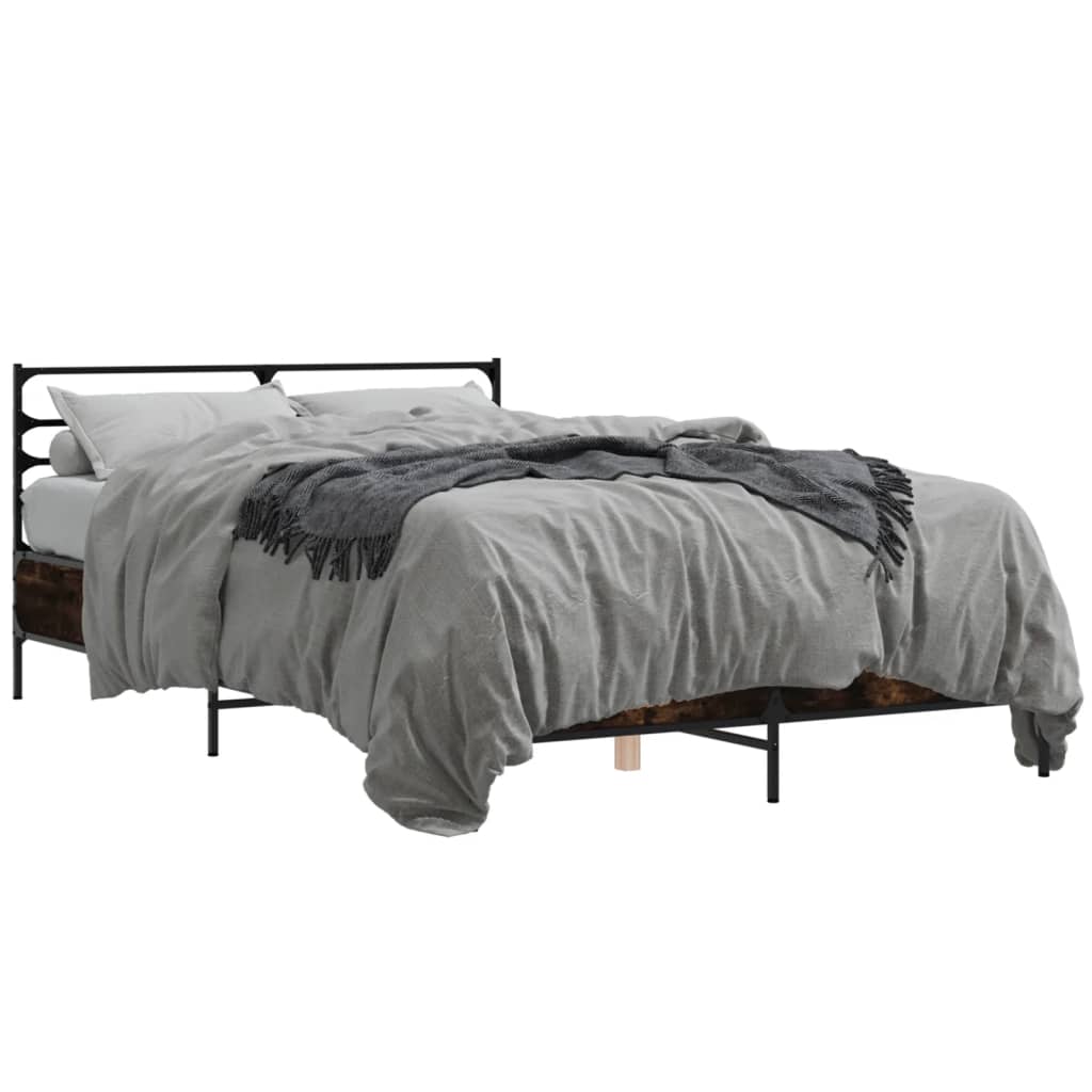 Modern Wooden & Metal Double Size 135cm Bed Frame Base With Headboard