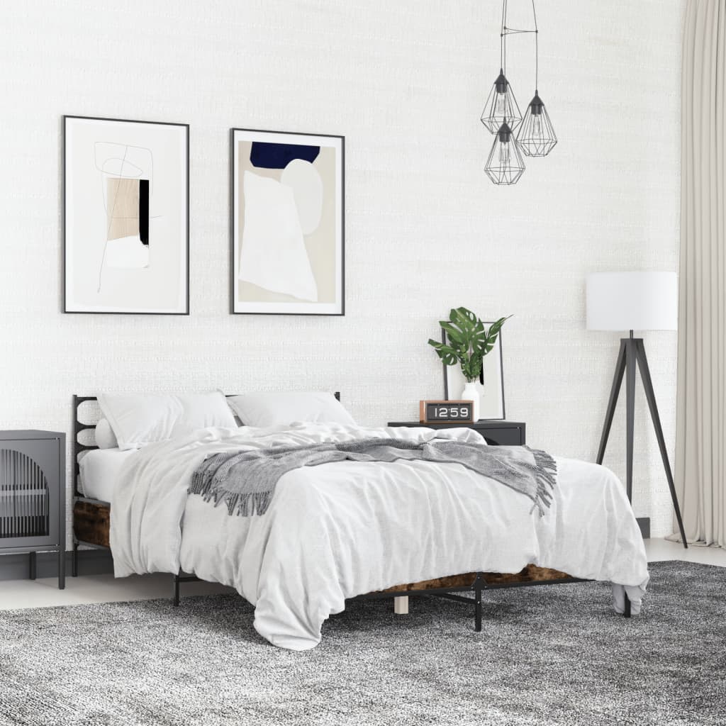 Modern Wooden & Metal Double Size 135cm Bed Frame Base With Headboard