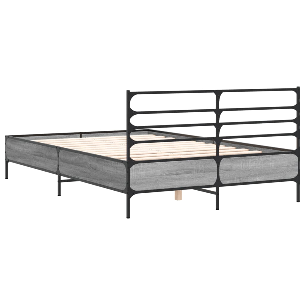 Modern Wooden & Metal Double Size 135cm Bed Frame Base With Headboard