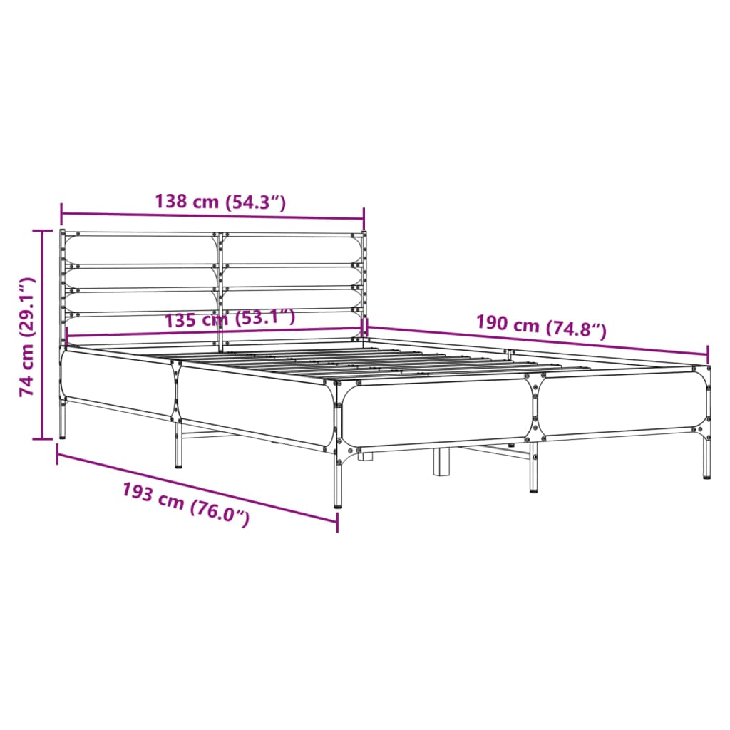 Modern Wooden & Metal Double Size 135cm Bed Frame Base With Headboard