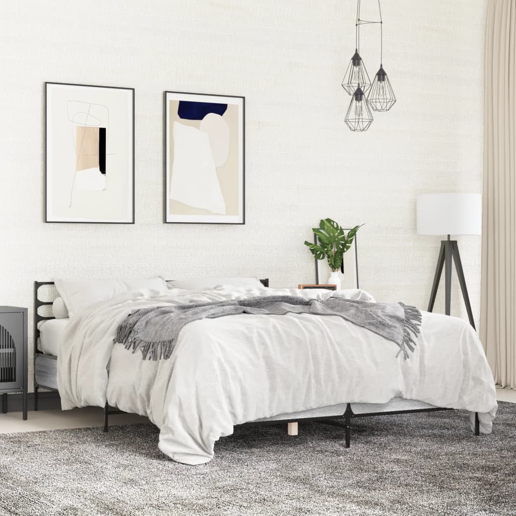 Modern Wooden & Metal Double Size 135cm Bed Frame Base With Headboard