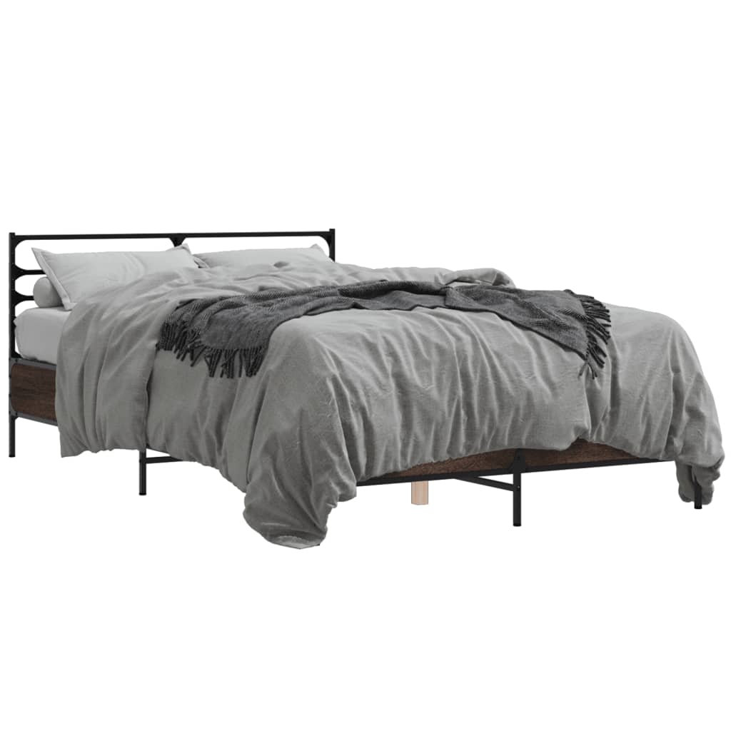 Modern Wooden & Metal Double Size 135cm Bed Frame Base With Headboard