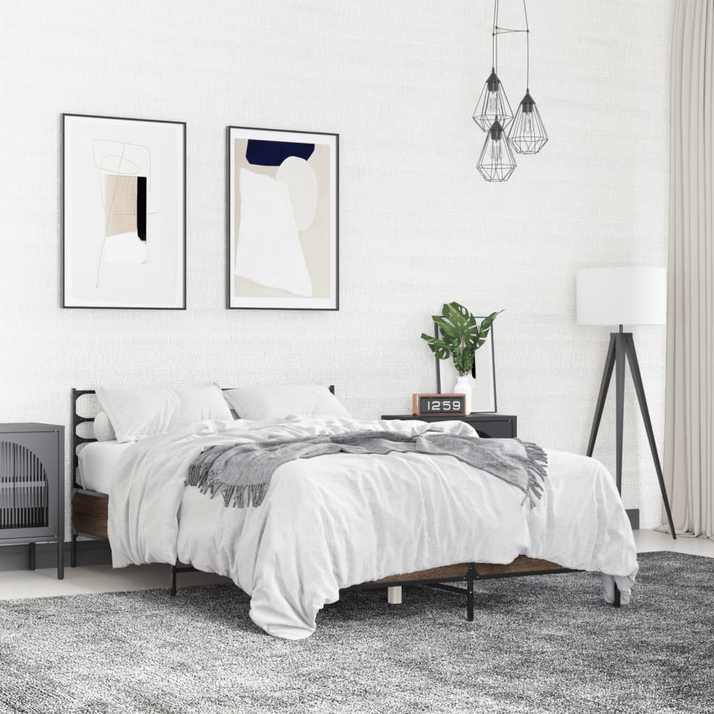 Modern Wooden & Metal Double Size 135cm Bed Frame Base With Headboard