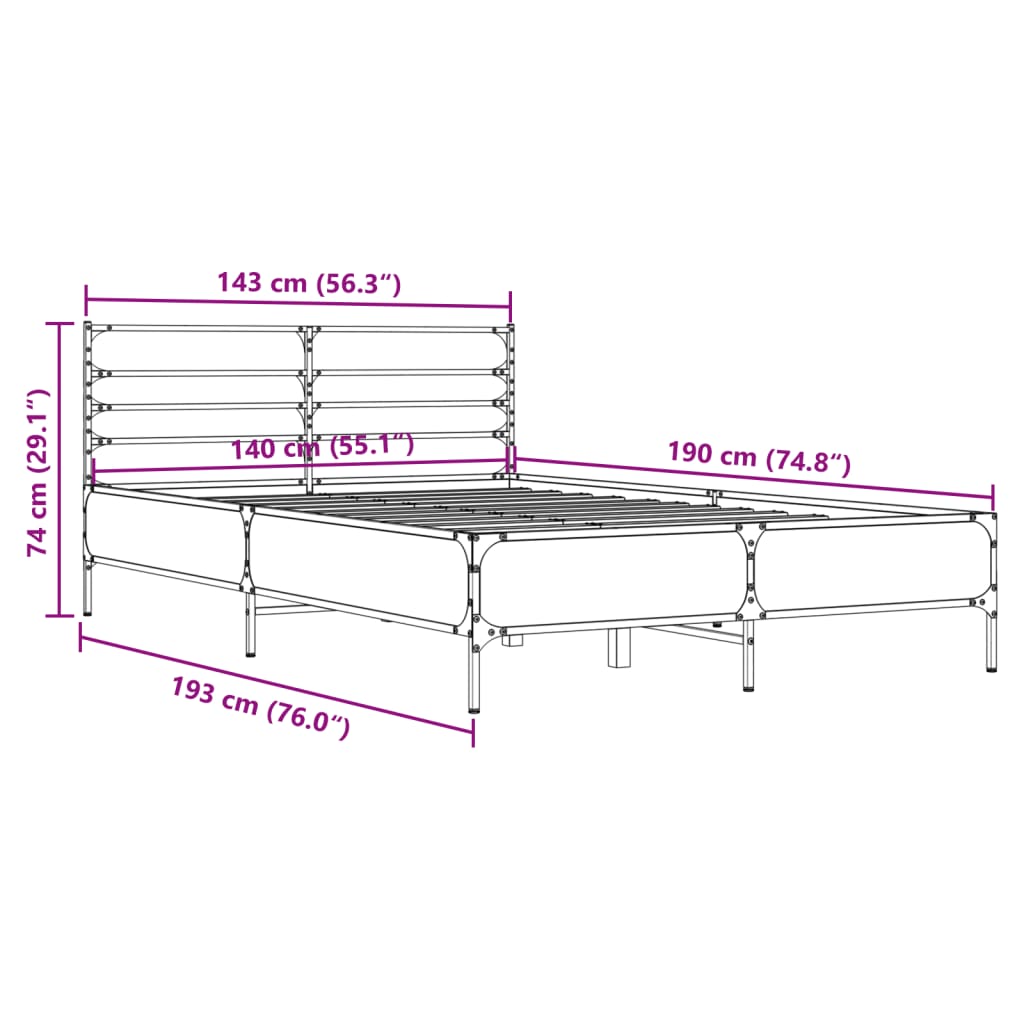 Bed Frame without Mattress Black 140x190 cm