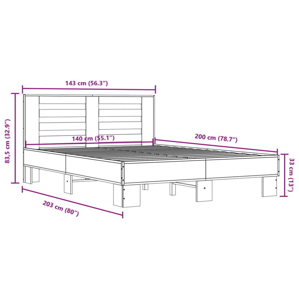 Bed Frame without Mattress Smoked Oak 140x200 cm