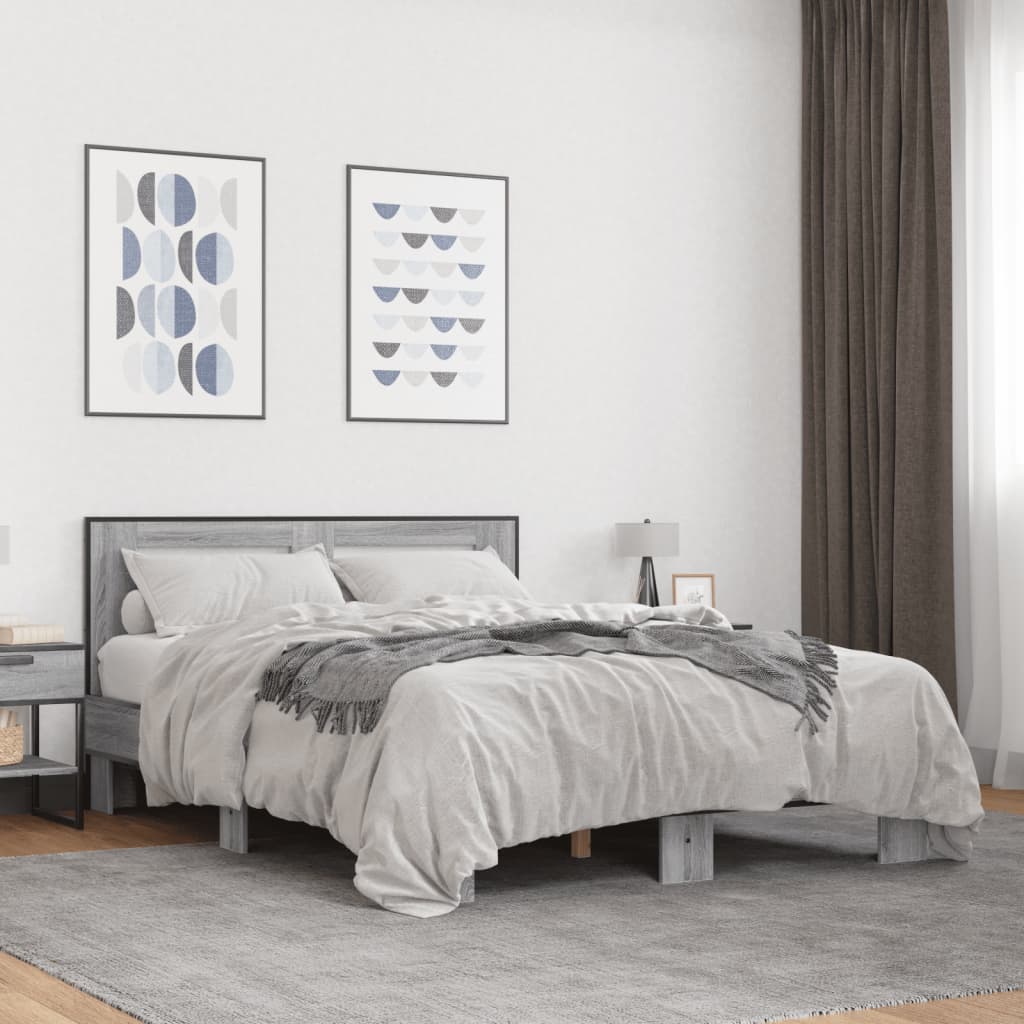 Bed Frame without Mattress Grey Sonoma 135x190 cm Double