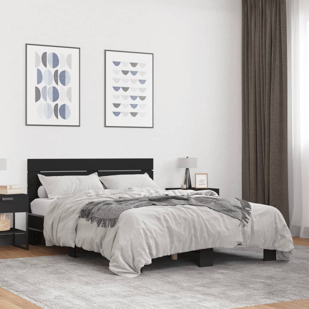 Modern Wooden Double Size 135cm Bed Frame Base With Headboard Wood Beds