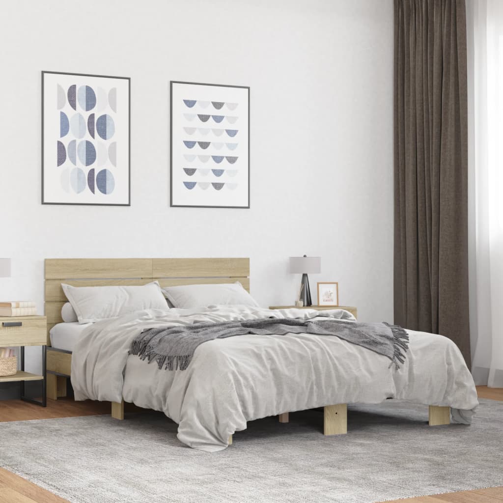 Modern Wooden Double Size 135cm Bed Frame Base With Headboard Wood Beds