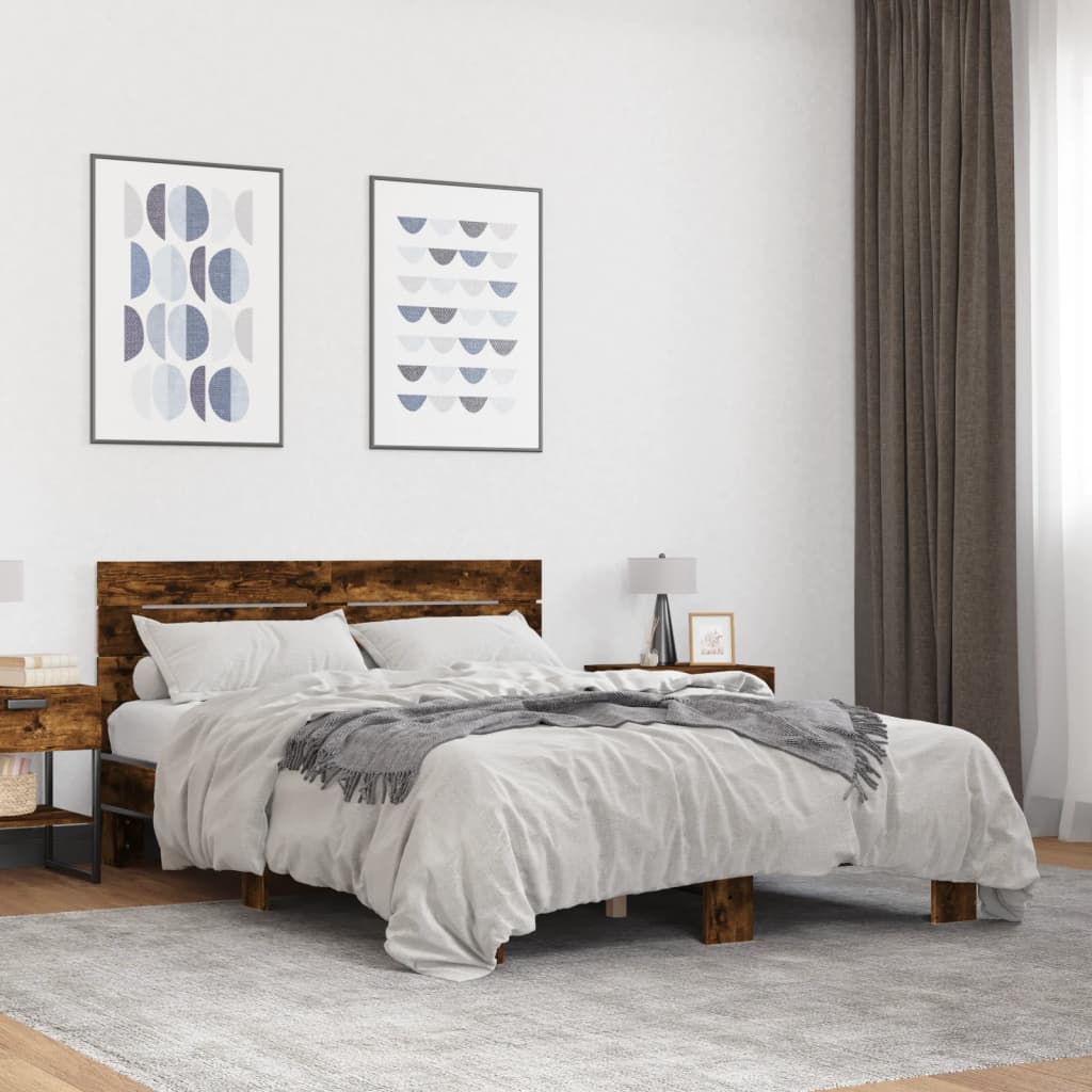 Modern Wooden Double Size 135cm Bed Frame Base With Headboard Wood Beds