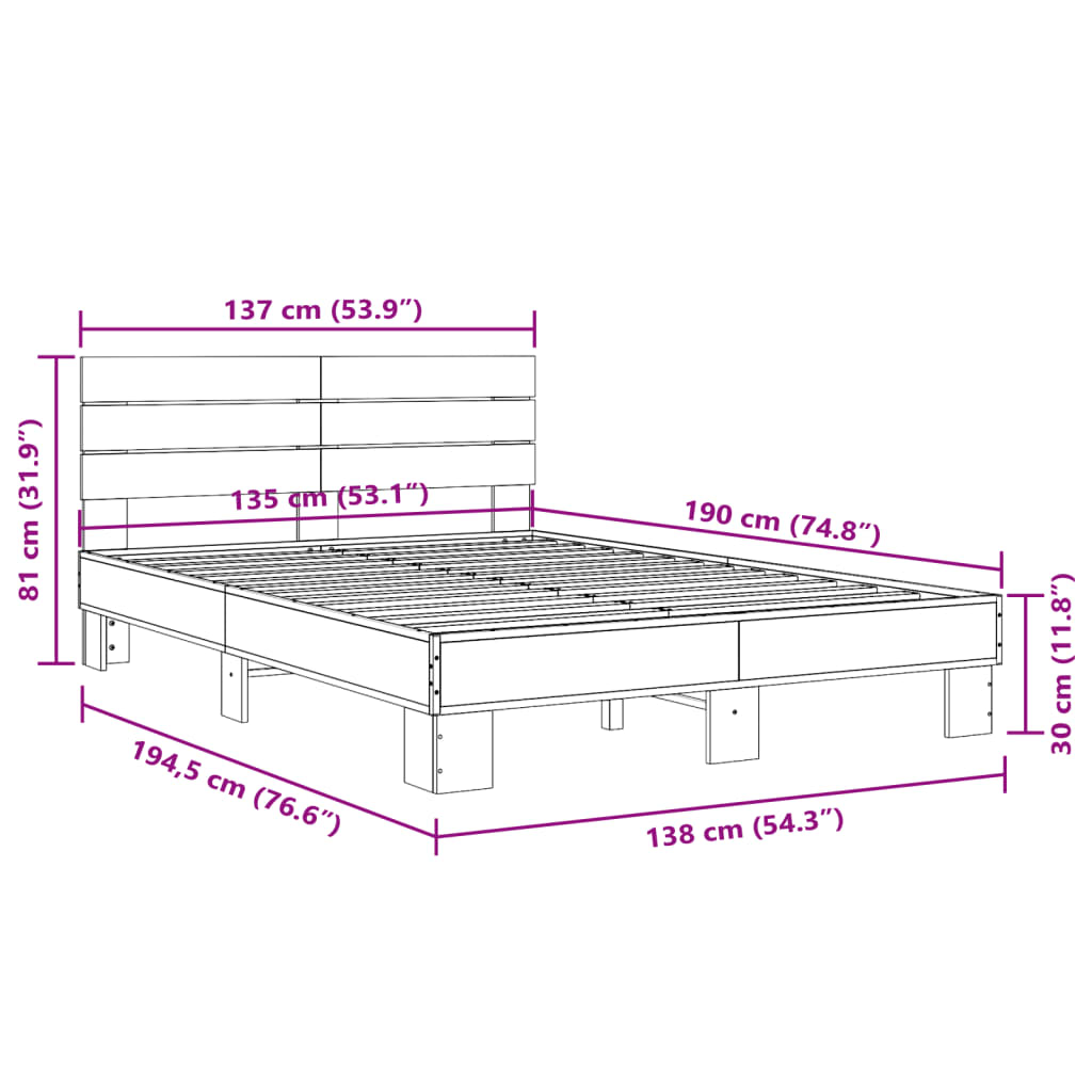 Modern Wooden Double Size 135cm Bed Frame Base With Headboard Wood Beds