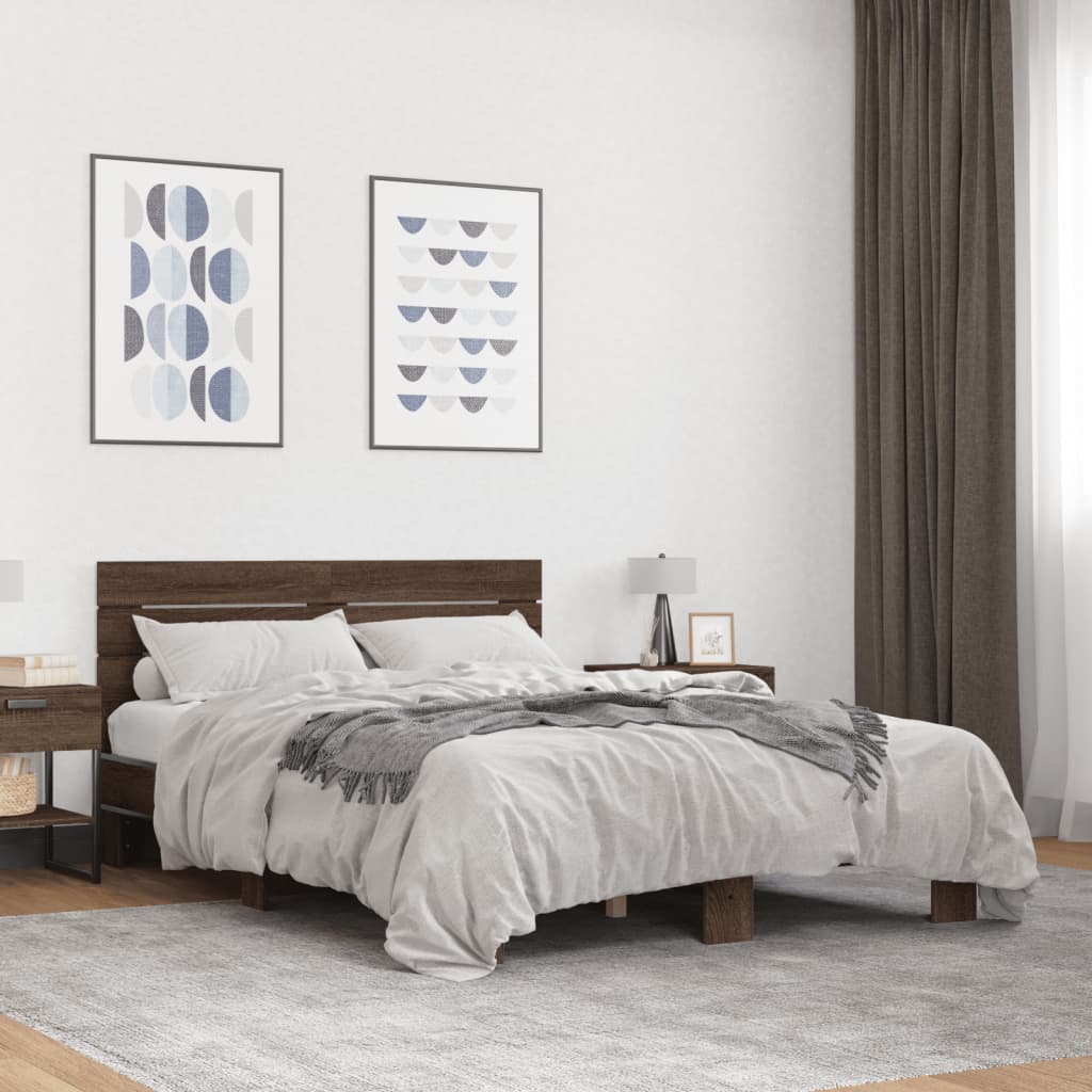 Modern Wooden Double Size 135cm Bed Frame Base With Headboard Wood Beds