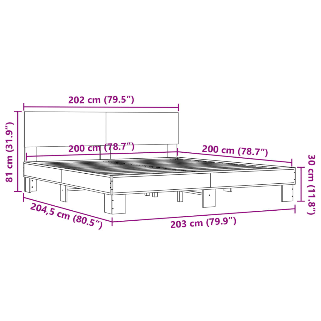 Bed Frame without Mattress Grey Sonoma 200x200 cm