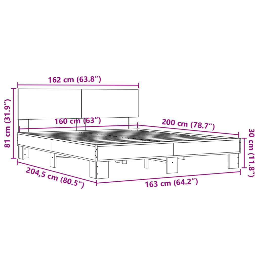 Bed Frame without Mattress Black 160x200 cm