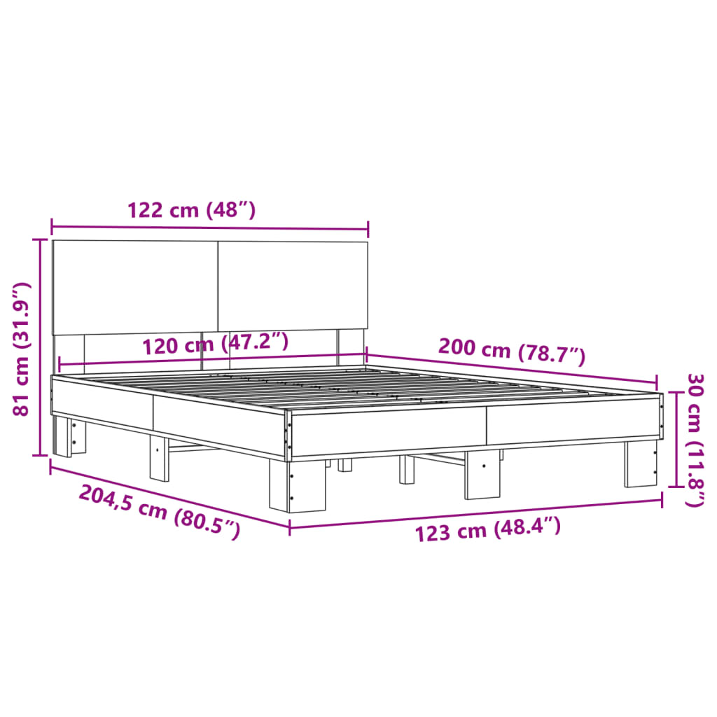 Bed Frame without Mattress Smoked Oak 120x200 cm